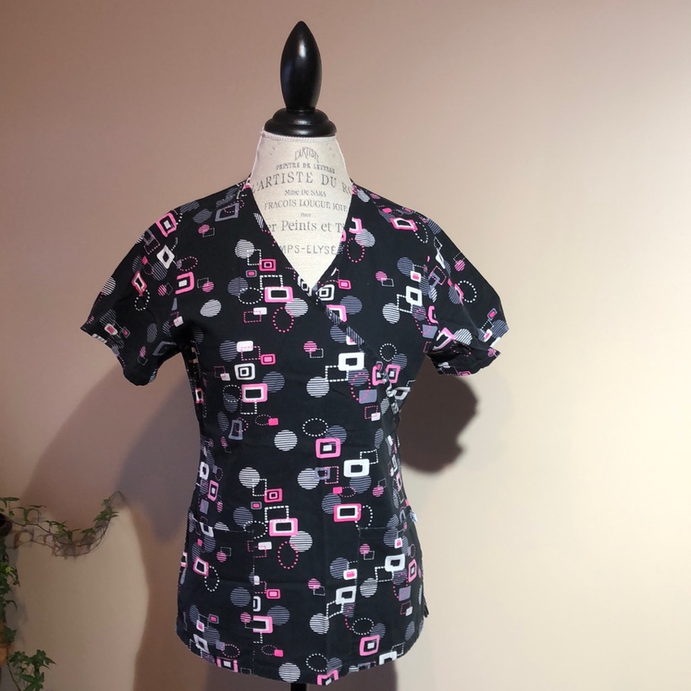 Pink Geometric Pattern Scrub Top
